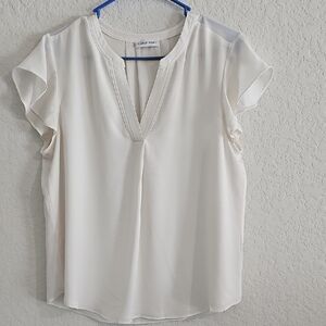 Calvin Klein V-neck Flutter Sleeve Women's Large White Top
